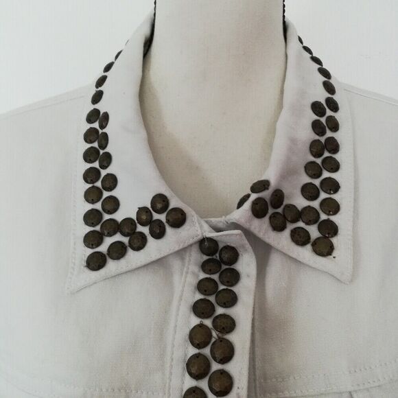 DG2 Diane Gilman Heavily Embellished Studded White Denim Snap Down Jacket 2X - Picture 2 of 9